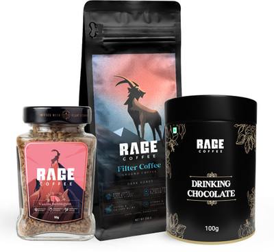 RAGE Combo – Vanilla 50g + Drinking Chocolate + South Indian Filter Ground Coffee Instant Coffee  (3 X 133.33 G, Assorted Flavoured) For Rs. 299 @ 71 %