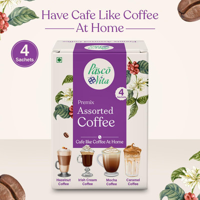 Pasco Vita Cold Coffee Premix-Mocha, Hazelnut, Irish Cream & Caramel (4 Sachets x 25g) Instant Coffee(100 g, Assorted Flavoured)