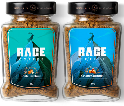 RAGE Coffee Combo Pack of 2 - Irish Hazelnut & Creme Caramel Flavoured Coffee 50 Gms Each Instant Coffee(2 x 50 g, Hazelnut Flavoured)