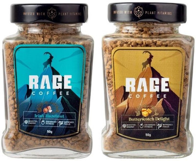 RAGE Coffee Combo Pack of 2 - Butterscotch Delight & Irish Hazelnut Flavoured Instant Crystal Coffee 50 Gms Each Roast & Ground Coffee(2 x 50 g)