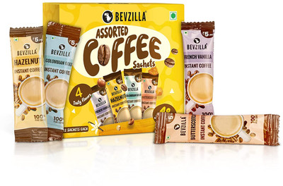 Bevzilla Instant Coffee Powder - 48 Sachets Box,Assorted Flavour,12 Sachets Each Flavour Instant Coffee(48 x 2 g, Assorted Flavoured)