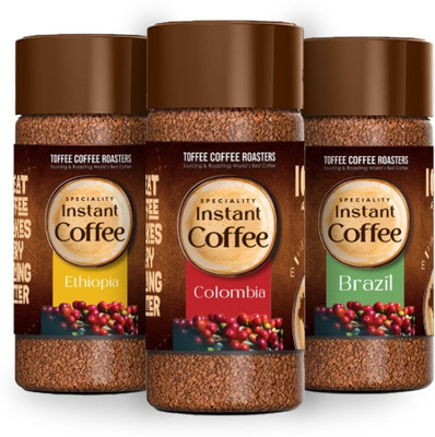 Toffee Coffee Roasters Assorted Speciality | Arabica | Ready in Seconds | Brazil, Colombia, Ethiopia Instant Coffee(3 x 50 g, Nut, Chocolate Flavoured)