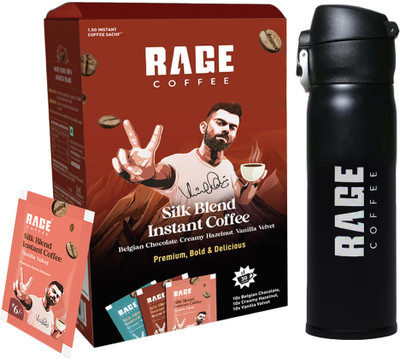 RAGE Silk Sachets 1.5g X 30 – Belgian Chocolate, Creamy Hazelnut, Vanilla + Flask Instant Coffee  (2 X 130 G, Assorted Flavoured) For Rs. 399 @ 66 %