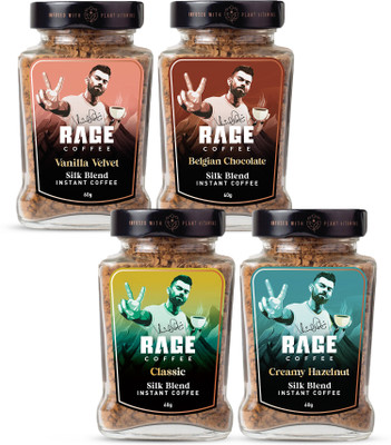 RAGE Silk Combo 60g x 4- Classic, Belgian Chocolate, Creamy Hazelnut, Vanilla Velvet Instant Coffee(4 x 60 g, Assorted Flavoured)