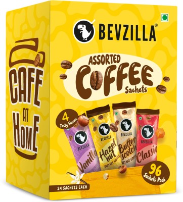 Bevzilla Powder - 96 Sachets Box Flavour,24 Sachets Each Flavour Instant Coffee(96 x 2 g, Assorted Flavoured)