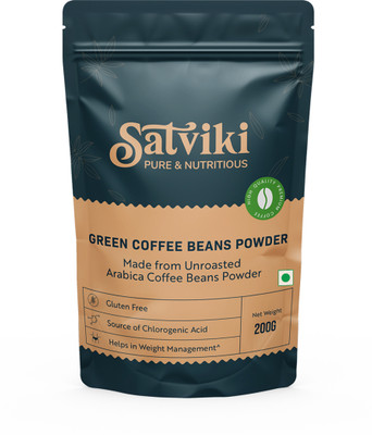 SATVIKI Green Coffee Beans Powder | AAA Arabica | Unroasted & Natural | FSSAI Certified Instant Coffee(200 g, Green Coffee, Plain Flavoured)