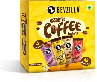 Bevzilla Instant Coffee Powder - 48 Sachets Box,Assorted Flavour,12 Sachets Each Flavour Instant Coffee(48 x 2 g, Assorted Flavoured)