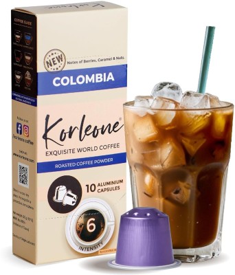 Korleone COLOMBIA Aluminium Coffee Capsules, Nespresso Compatible Coffee Pods-10 Instant Coffee(52 g, Dark Chocolate Flavoured)