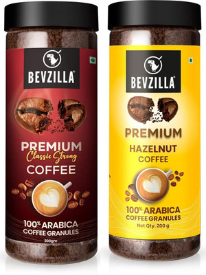 Bevzilla Instant Coffee Powder Combo- 200g Premium Classic Strong & 200g Hazelnut Instant Coffee(2 x 200 g, Unflavoured, Hazelnut Flavoured)