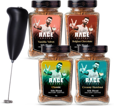 RAGE Silk Combo 60gx4- Classic, Belgian Chocolate, Creamy Hazelnut, Vanilla + Frother Instant Coffee (5 X 60 G, Assorted Flavoured) For Rs. 499 @ 64 %