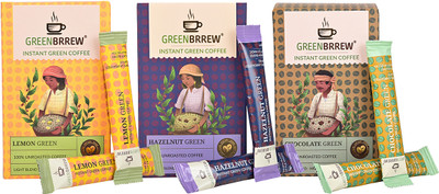 GreenBrrew Strong Green + Hazelnut Green + Chocolate Green | 20 Sachets Each Instant Coffee(3 x 60 g)