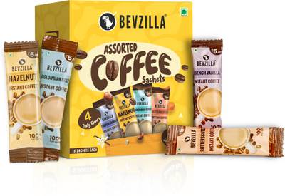 Bevzilla Instant Coffee Powder - 60 Sachets Box, Makes Premium Cups, 15 Sachet Each Instant Coffee
