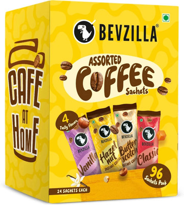 Bevzilla Powder - 96 Sachets Box Flavour,24 Sachets Each Flavour Instant Coffee(96 x 2 g, Assorted Flavoured)