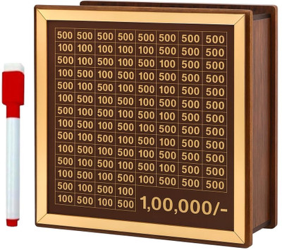 ALICIA Wooden Piggy Bank with ₹1 Lakh Savings Challenge Coin Bank(Brown)