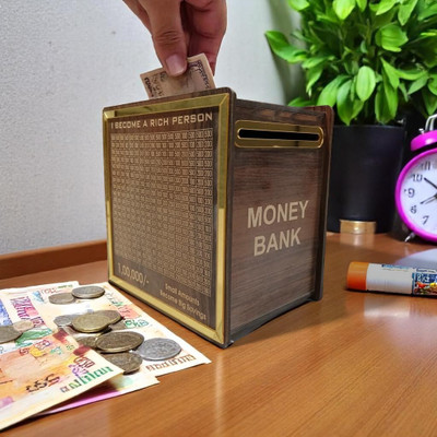 LASER ART LaserArt Wooden Money Saving Box | Cash Saver Money Box Coin Bank Coin Bank(Gold)