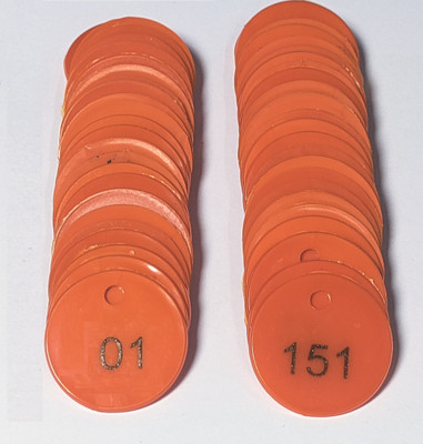 MOREL EMBOSSED PLASTIC ROUND TOKEN COIN WITH HOLE FOR SHOP BOARD GAME|1 TO 200 Coin Bank(Orange)