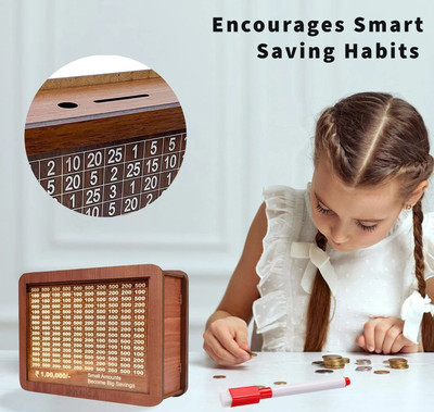 HouseofAD Wodden Gullak Money Saving Box Piggy Bank Coin Bank_wd22 Coin Bank(Brown)