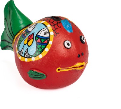 Haus Fabula Potchitra Painted Clay Piggy Bank/Coin Bank/Mitti ka Gullak/Money Bank Coin Bank(Red)