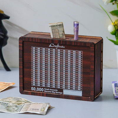 AAIKUI WOODEN PIGGY BANK / MONEY BANK / 1 LAKH SAVING MONEY BANK 006 Coin Bank(Brown)