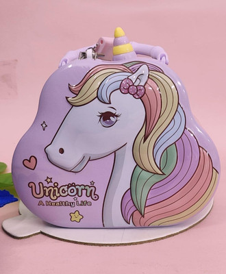 AMANVANI Unicorn Printed Metal Piggy Bank with Secure Lock & Keys for Kids Money Saving Coin Bank(Multicolor)