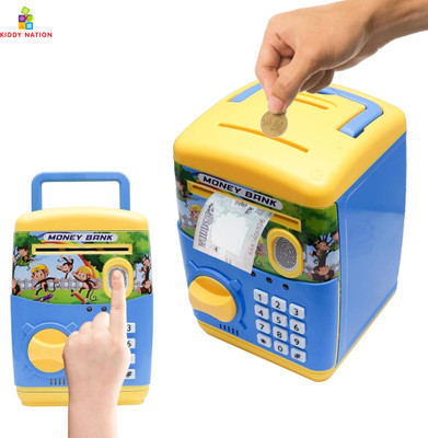 Kiddy Nation ATM Money Saving Piggy Bank with electronic lock | Fingerprint | Light & Sound Coin Bank(Blue)