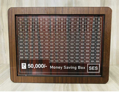SAMWAX Wooden Money Saving Box | Counting target money box | Coin box for saving Coin Bank(Brown)