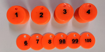 MOREL ROUND NUMERIC 1 TO 100 TOKEN COIN CHIPS WITH HOLE FOR BOARD GAMES & OTHER USES Coin Bank(Orange)