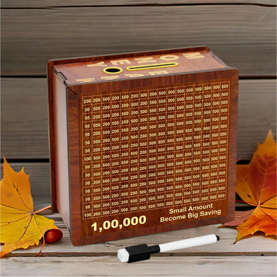 Signamio Wooden 1 Lakh Money Saving Piggy Bank Box with Numbers Coin Bank(Brown)