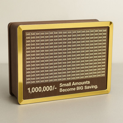CABZO Wooden Money Saving Box | Counting target money box | Coin box for saving Coin Coin Bank(Brown)