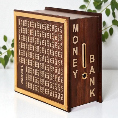 Drova Piggy Bank – Coin Slot, Money Saver Toy Gift Box Coin Bank(Brown)