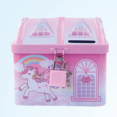 Galactic Combo of Unicorn Printed Hut Shaped Money Piggy Bank with Lock & Key Coin Bank for Boys and Girls multi color Coin Bank(Multicolor)