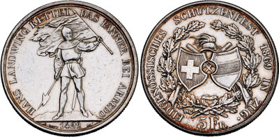 RLS Very Rare 5 1422 Francs Zug Shooting Festival 17 Gram Coin Coin ...