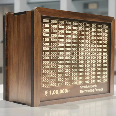 GMD Wooden Money Saving Box | Cash Saver Money Box with Counting Target Coin Bank(Brown)
