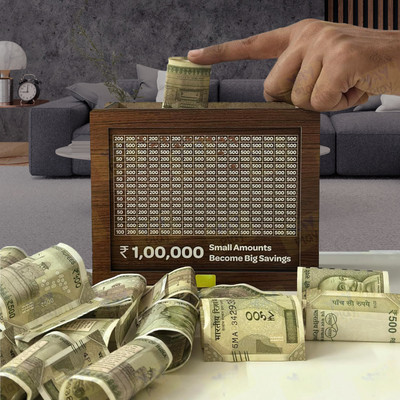 Awex Savings tracker wooden box for coins and bills Coin Bank(Brown)