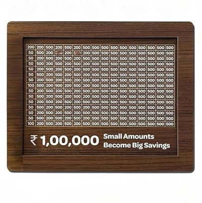 JustClick Wooden Piggy Bank with Target Chart Coin Bank(Brown)