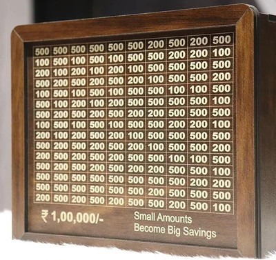 Impexlabh Wooden Money Saving Bank | Cash Saver Piggy Bank with Counting Target Coin Bank(Brown)