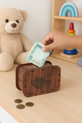 1st Time Wooden Money Saving Box with Army Tank Engraving – Coin Bank for Kids Coin Bank(Brown)
