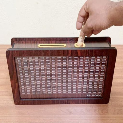 Bluejack Money Saving Bank Box | Counting target money box | Coin box for saving Money Coin Bank(Brown)
