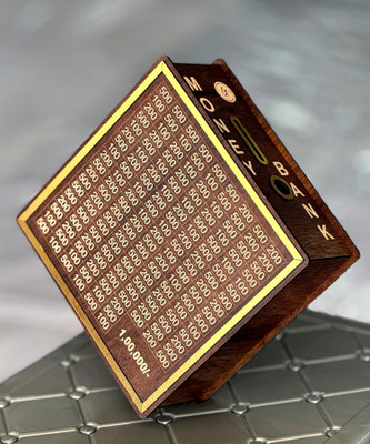 KVR CRAFT Wooden Money Saving Box | Cash Saver Piggy Bank with Counting Target Coin Bank(Brown)