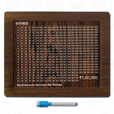 EITHEO 1 Lakh Money Saving Box Wooden Piggy Bank Money Saving Challenge Box for kids Coin Bank(Brown)