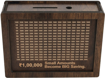 GMD Handcrafted wooden coin box and money saving box for kids and adults Coin Bank(Brown)