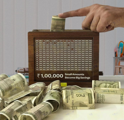 ASM Creation Rs.1,00,000 Saving Challenge wooden Money Piggy Bank,Gift for Kids Coin Bank(Brown)