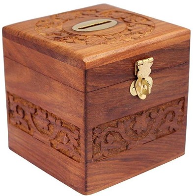 MIKEL ENTERPRISES Wooden Money Bank - Big Size Master Size Large Piggy Bank. Coin Bank(Brown)