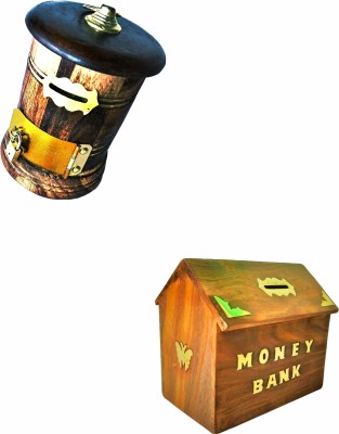 ARK WOOD ART wood best qullitiy moneys banks useful banks combo of 2 gift packs Coin Bank(Blue)