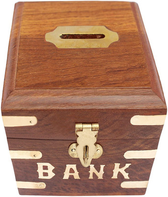 CRAFTS CARTS Wooden Piggy Bank Gifts for Kids and Adults (Design 2) Coin Bank(Brown)