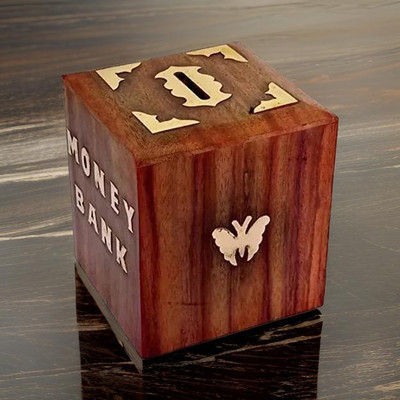 wood boss Rosewood Copper work 4x4 Inch Money Bank/Gullak/Coin Box/Piggy bank Coin Bank(Brown)