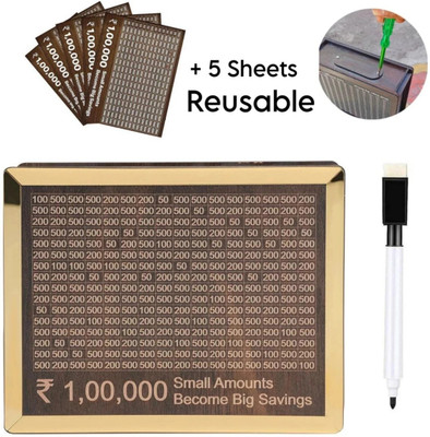 SANCORP Golden Money/Piggy Bank REUSABLE +5 SHEET for Savings Challenge Box 1,00,000 Coin Bank(Brown)