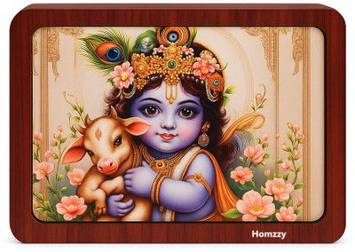 Homzzy Wooden Money Saving Box of krishan Ji with Cow Money Saving Box(Pack Of 1) Coin Bank(Brown)
