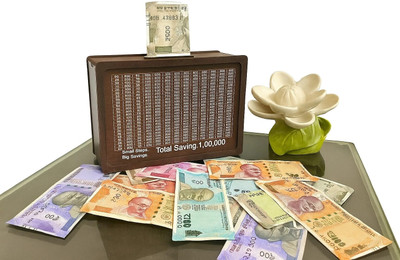 KVR CRAFT Wooden Money/Piggy Bank Box (1,00,000) | Savings Box for Kids Coin Bank(Gold)