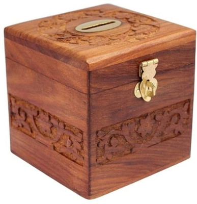 ARK WOOD ART stylish hut shape Wooden donation bank with new piggy bank (combo of 2 packs) Coin Bank(Brown)